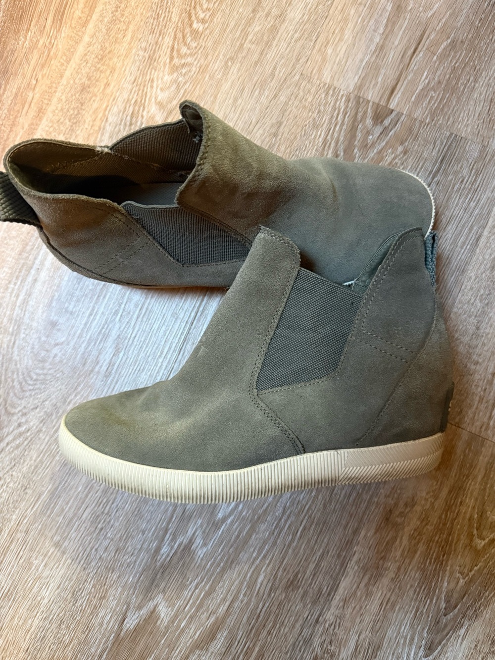 Wedge Sneaker Booties in Olive Green